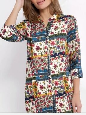 NATURAL LIFE Multicolor Floral Patchwork Button Tunic